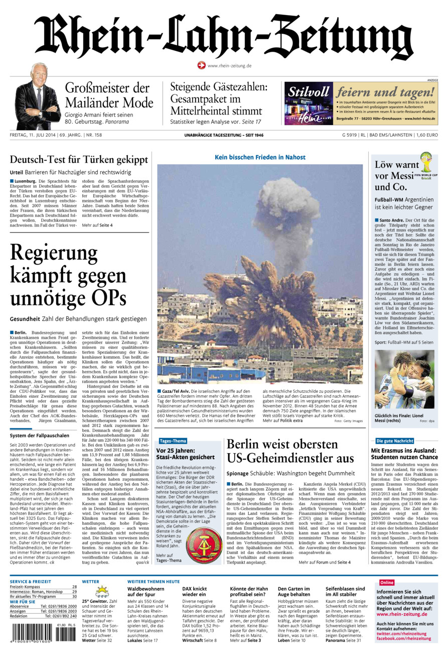 Rhein-Lahn-Zeitung vom Freitag, 11.07.2014