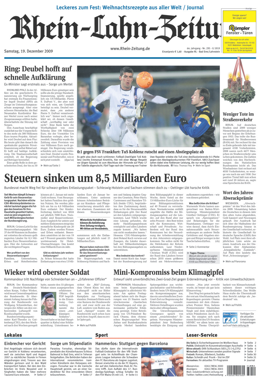Rhein-Lahn-Zeitung vom Samstag, 19.12.2009