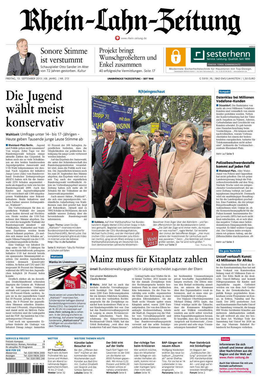 Rhein-Lahn-Zeitung vom Freitag, 13.09.2013