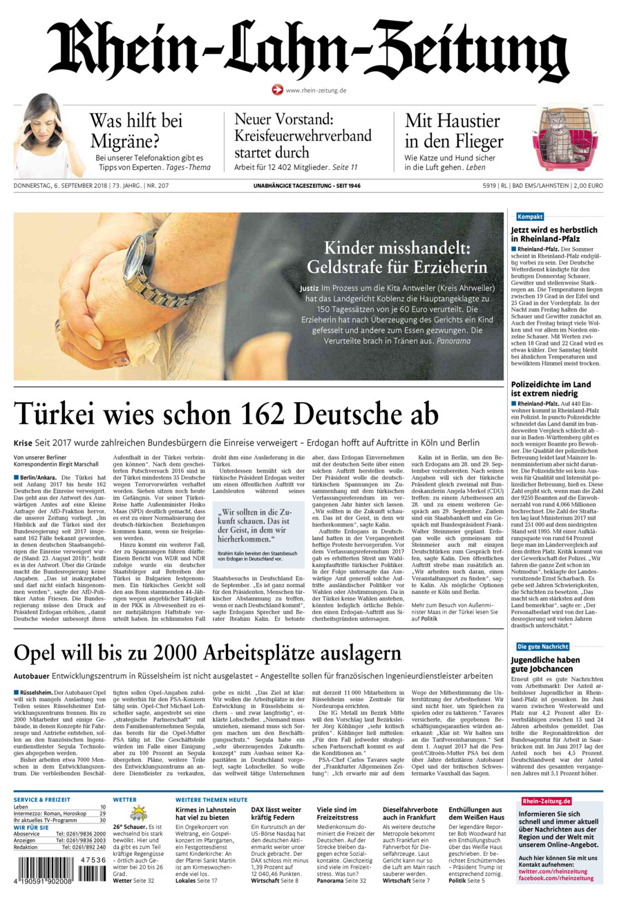 Rhein-Lahn-Zeitung vom Donnerstag, 06.09.2018