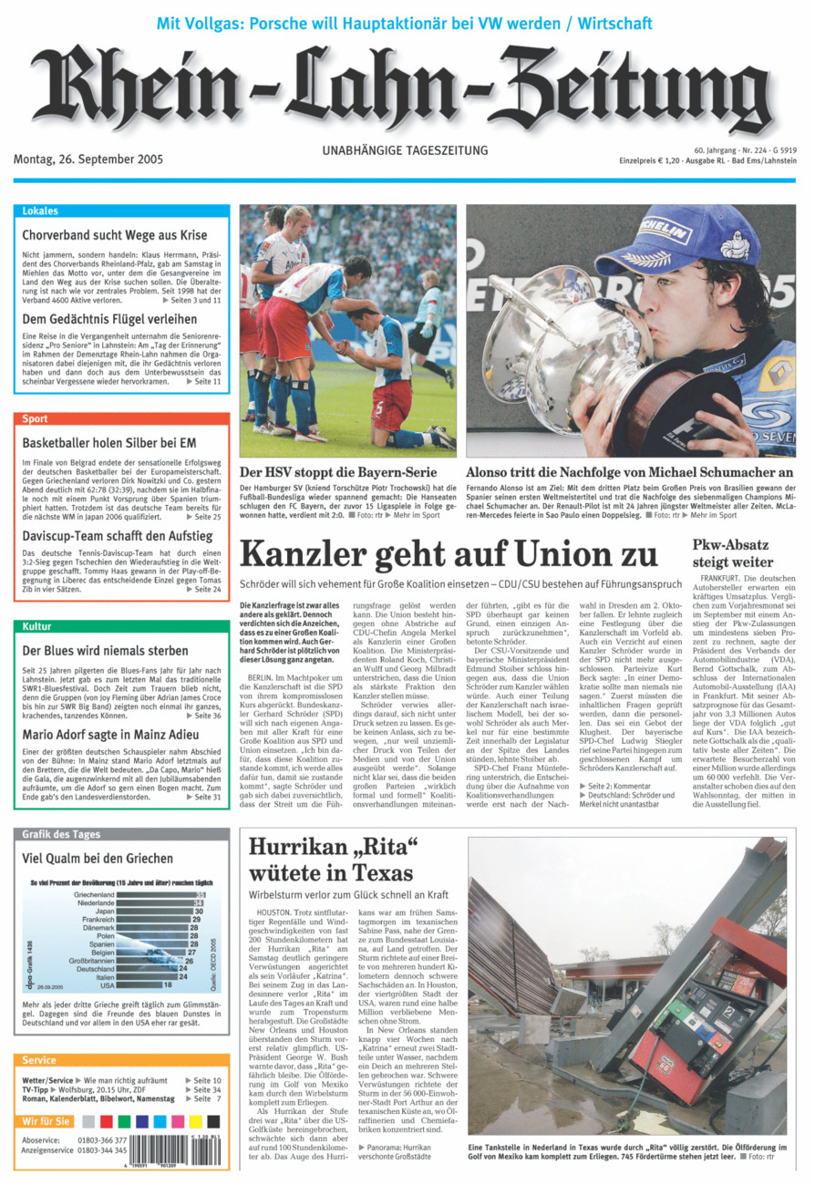 Rhein-Lahn-Zeitung vom Montag, 26.09.2005