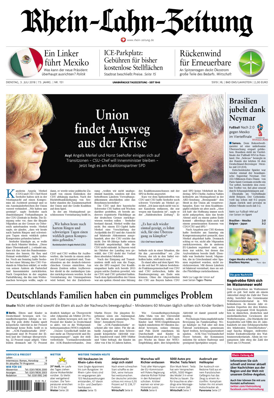 Rhein-Lahn-Zeitung vom Dienstag, 03.07.2018
