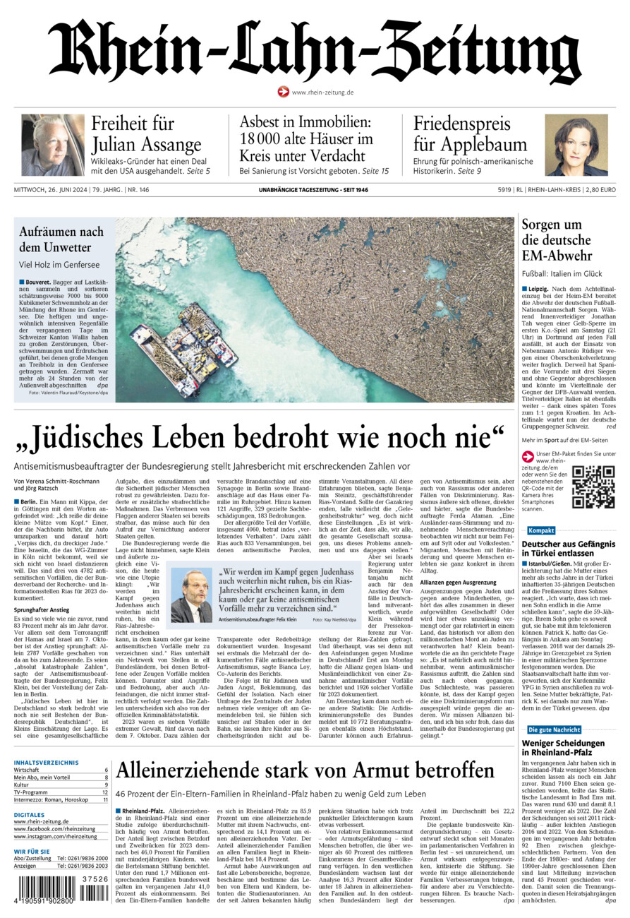Rhein-Lahn-Zeitung vom Mittwoch, 26.06.2024
