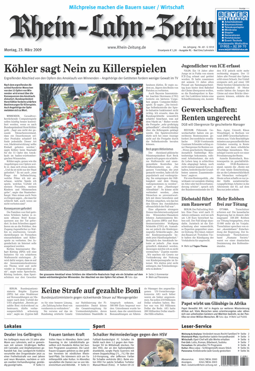 Rhein-Lahn-Zeitung vom Montag, 23.03.2009