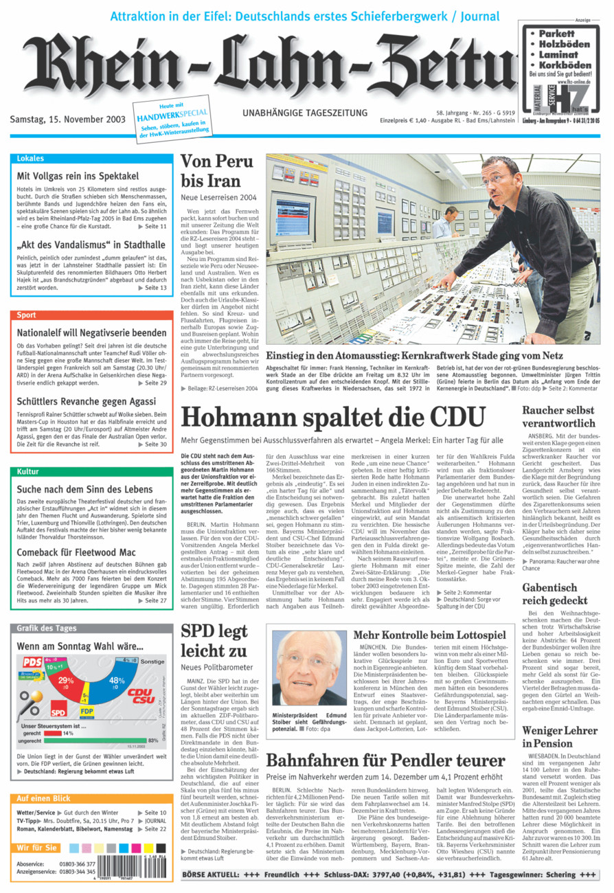 Rhein-Lahn-Zeitung vom Samstag, 15.11.2003