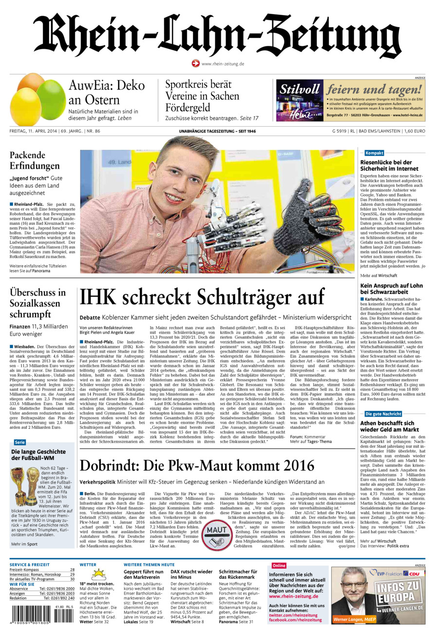 Rhein-Lahn-Zeitung vom Freitag, 11.04.2014