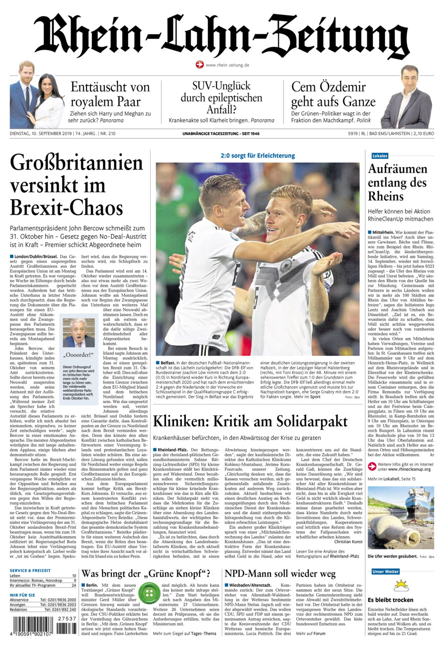 Rhein-Lahn-Zeitung vom Dienstag, 10.09.2019