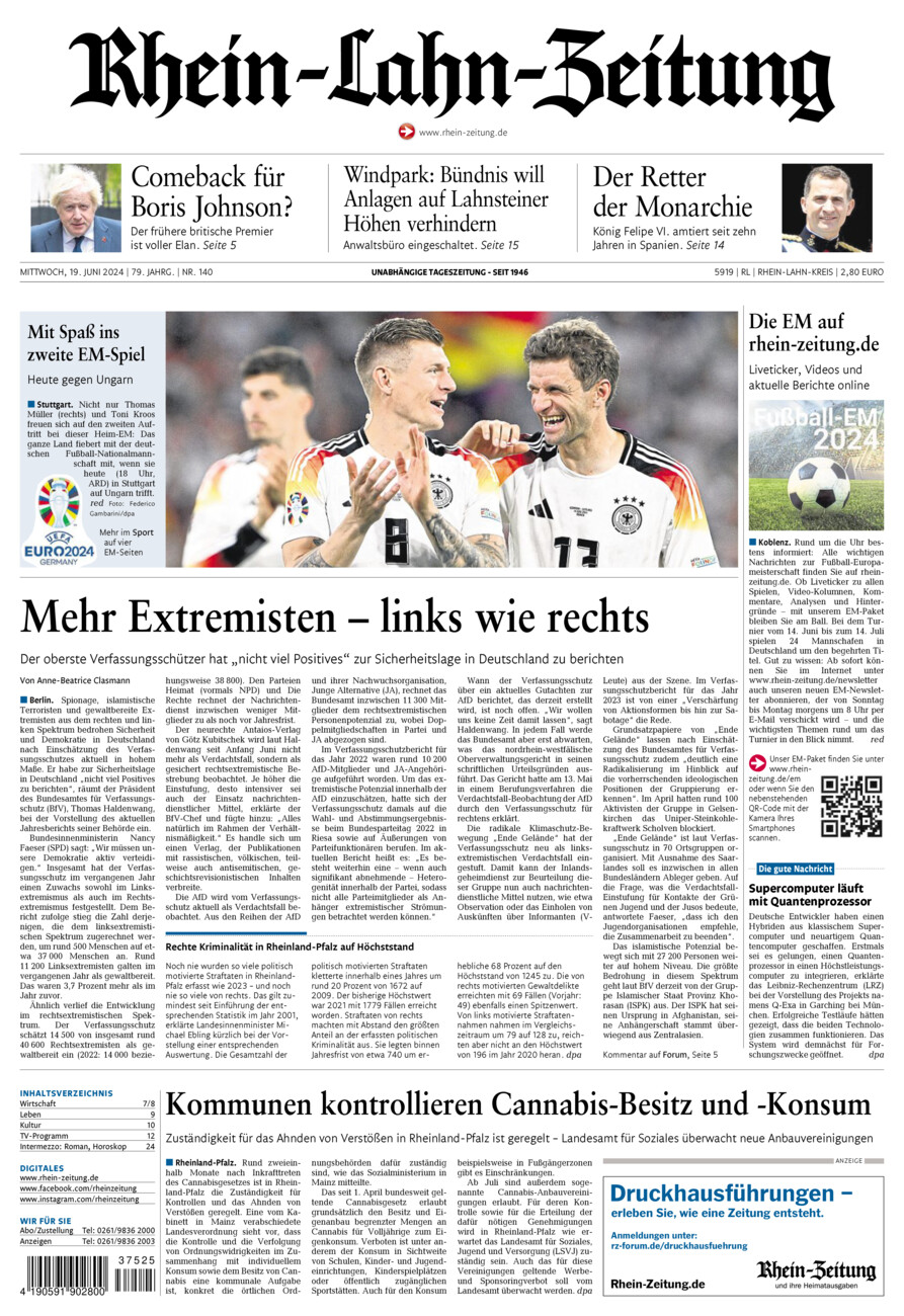 Rhein-Lahn-Zeitung vom Mittwoch, 19.06.2024