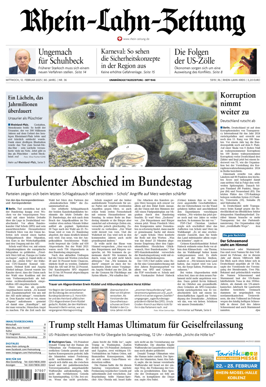 Rhein-Lahn-Zeitung vom Mittwoch, 12.02.2025