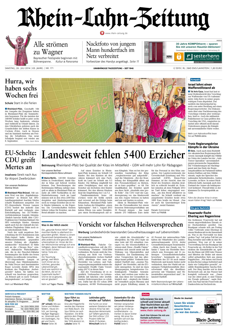 Rhein-Lahn-Zeitung vom Samstag, 26.07.2014