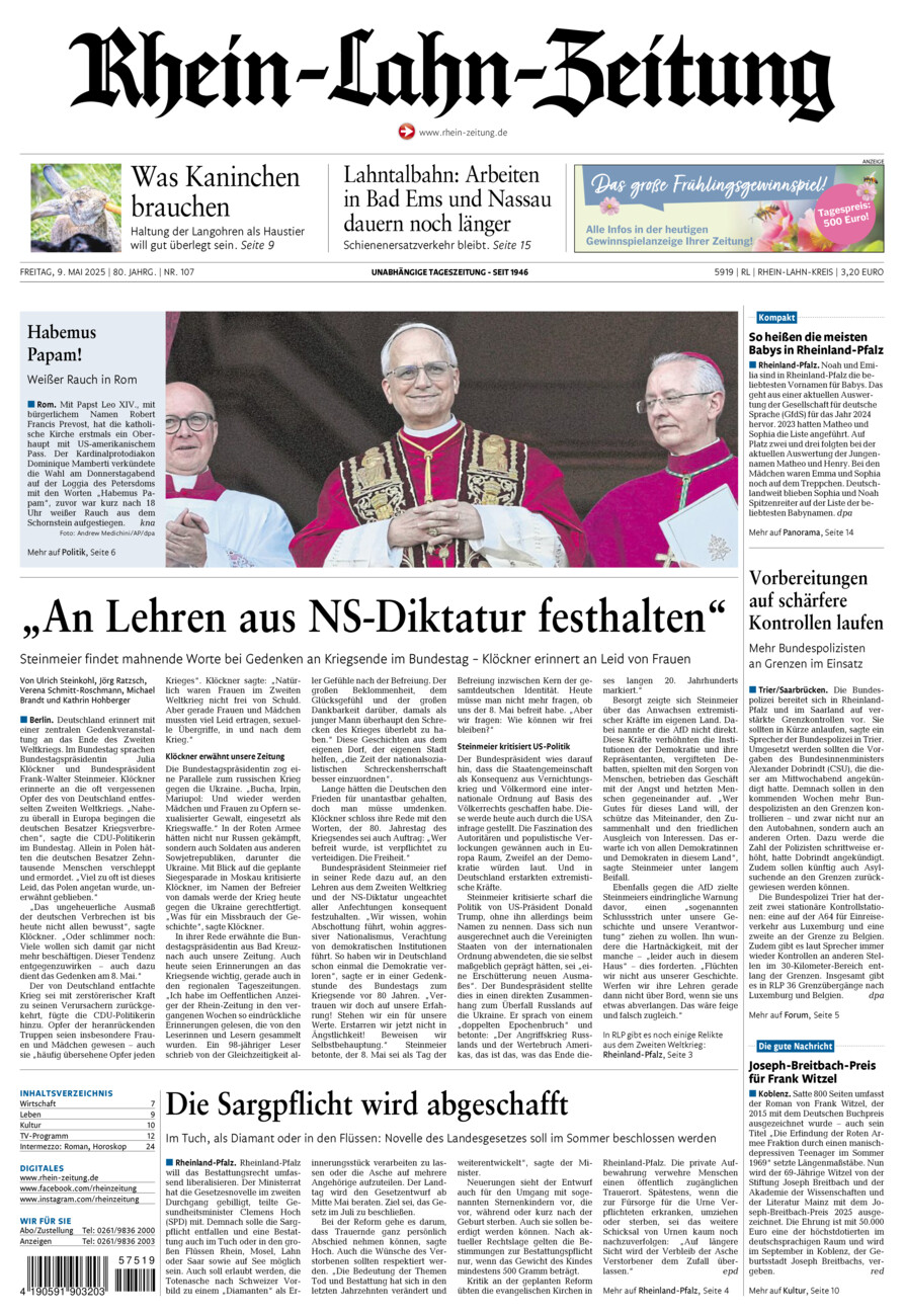 Rhein-Lahn-Zeitung vom Freitag, 09.05.2025