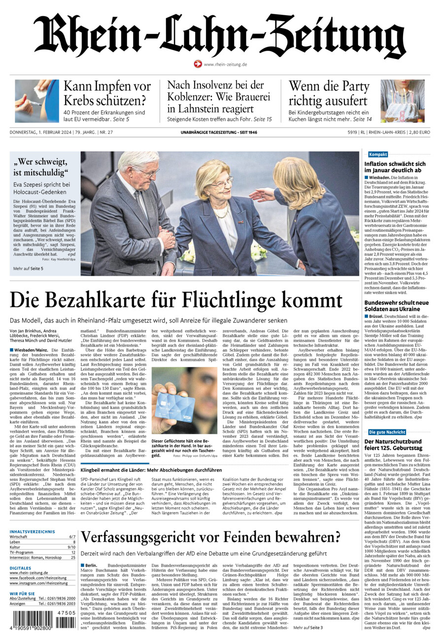 Rhein-Lahn-Zeitung vom Donnerstag, 01.02.2024