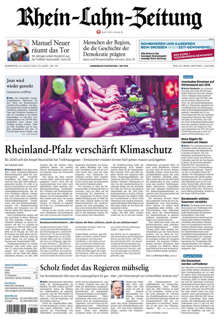 Rhein-Lahn-Zeitung vom Donnerstag, 22.08.2024