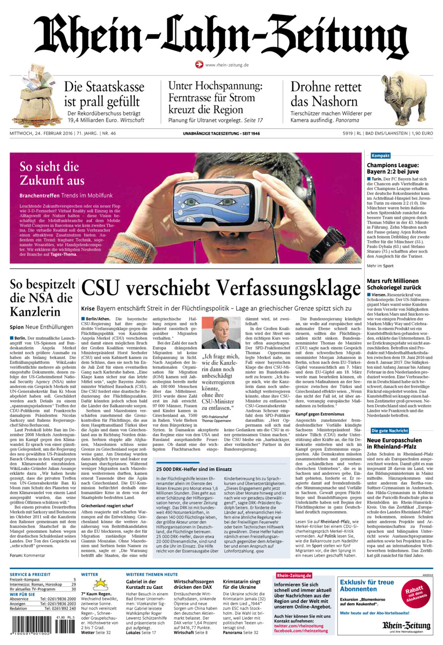 Rhein-Lahn-Zeitung vom Mittwoch, 24.02.2016
