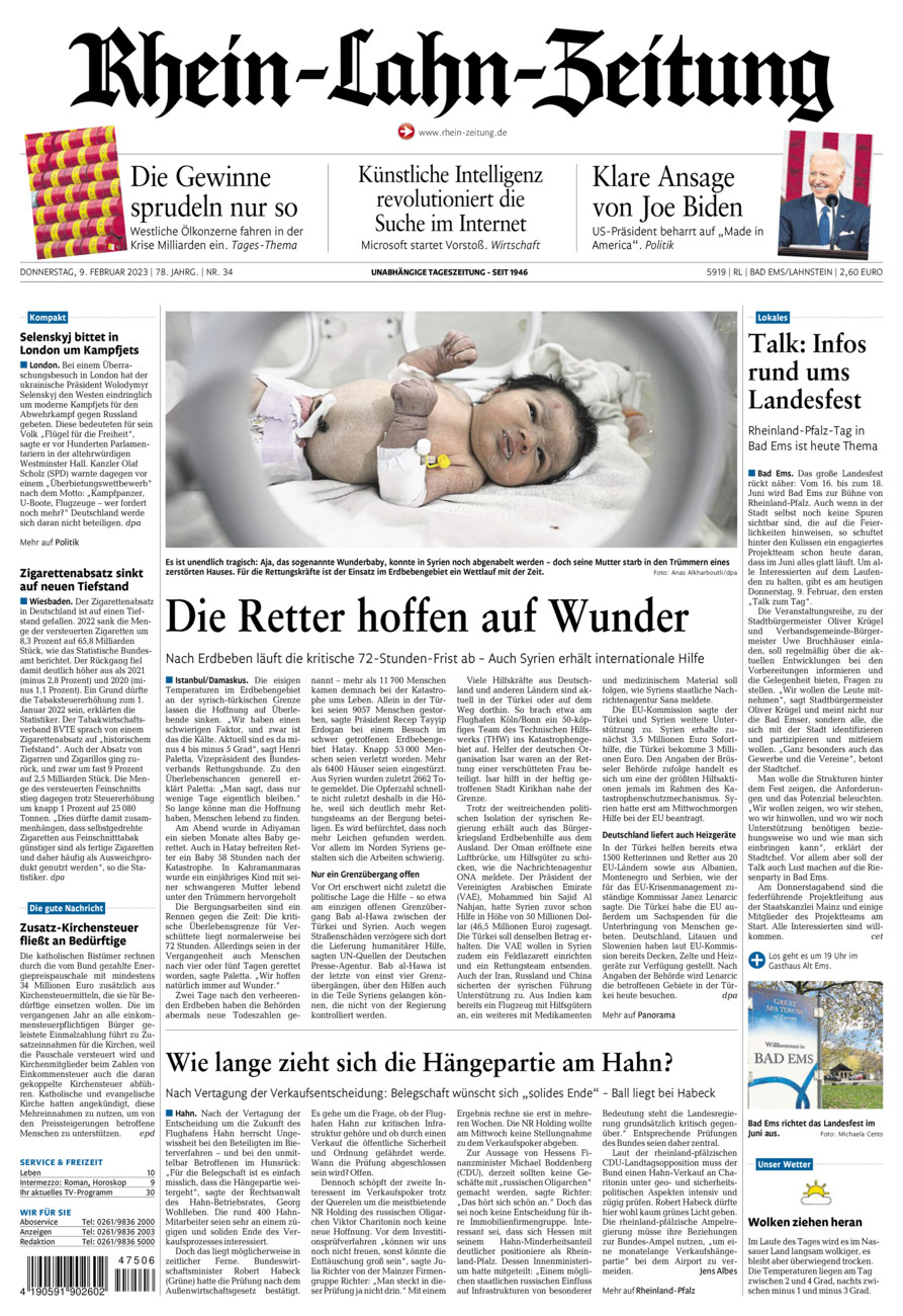 Rhein-Lahn-Zeitung vom Donnerstag, 09.02.2023
