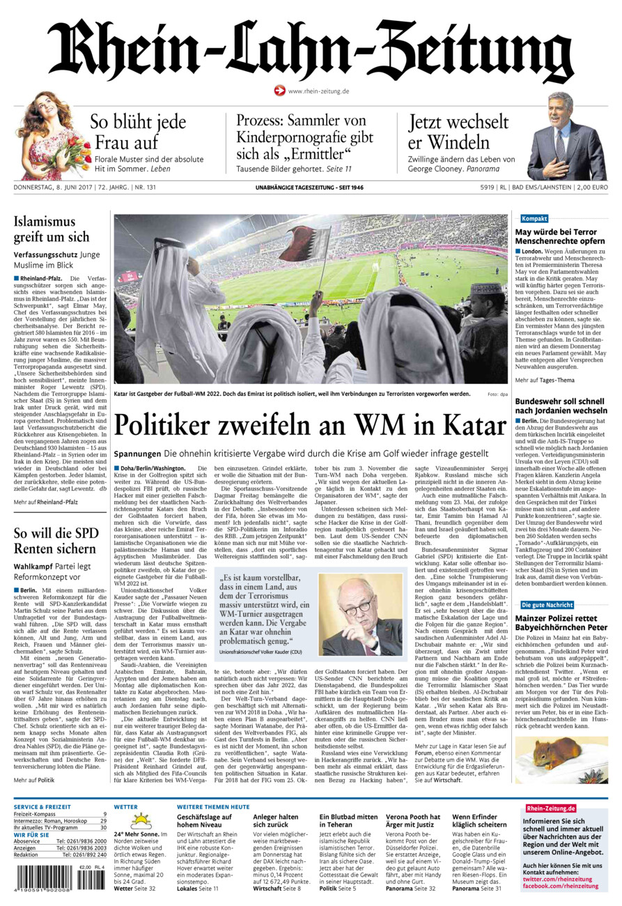 Rhein-Lahn-Zeitung vom Donnerstag, 08.06.2017
