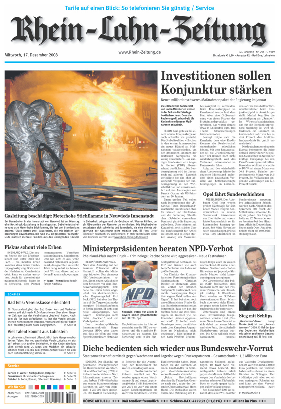 Rhein-Lahn-Zeitung vom Mittwoch, 17.12.2008