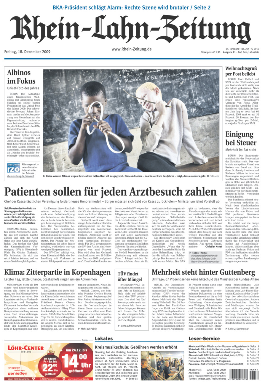 Rhein-Lahn-Zeitung vom Freitag, 18.12.2009