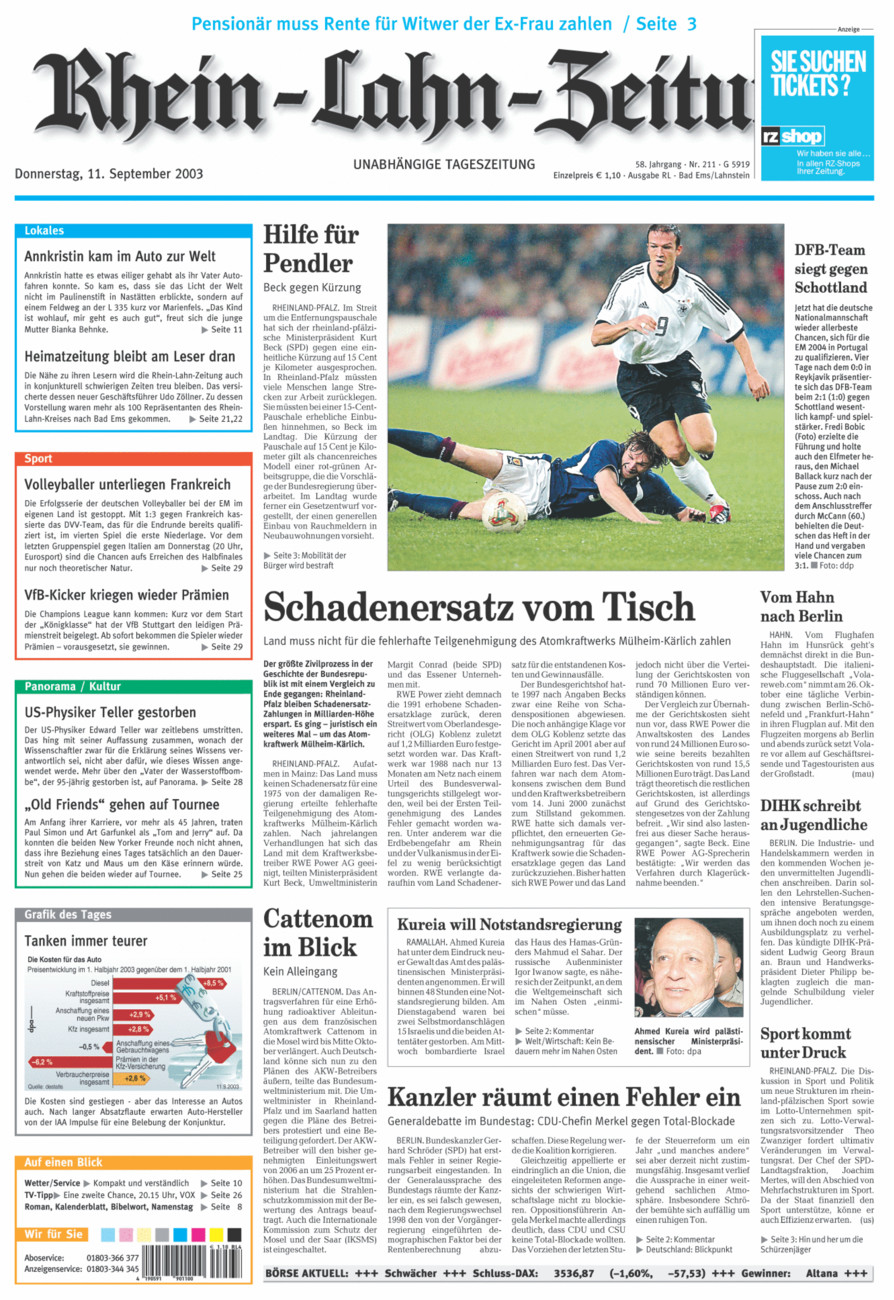 Rhein-Lahn-Zeitung vom Donnerstag, 11.09.2003
