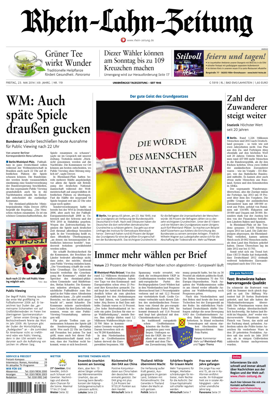 Rhein-Lahn-Zeitung vom Freitag, 23.05.2014