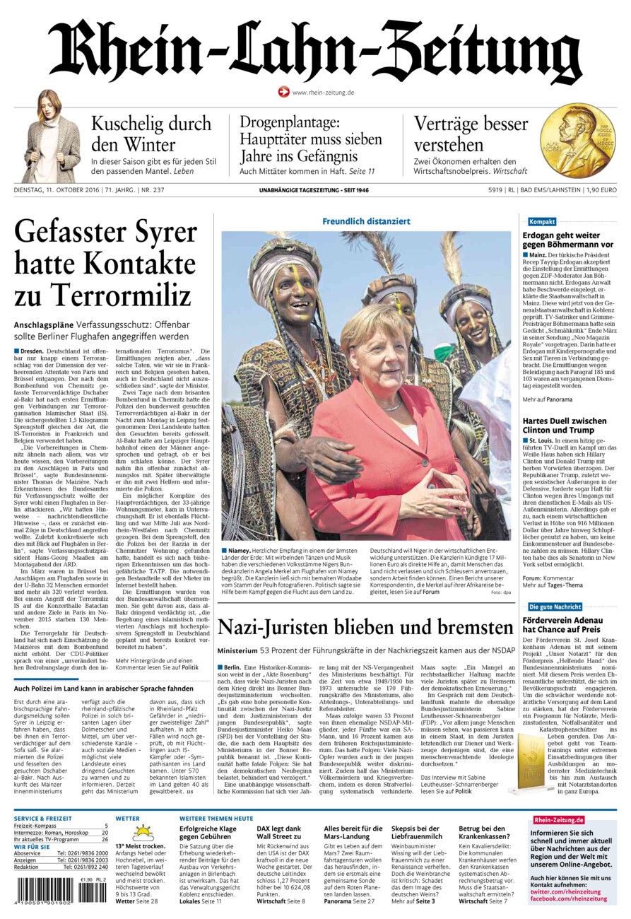 Rhein-Lahn-Zeitung vom Dienstag, 11.10.2016