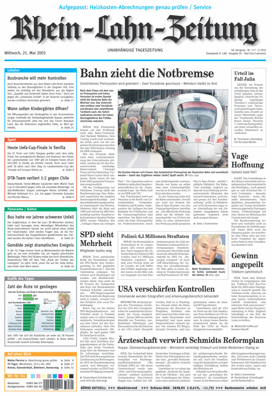 Rhein-Lahn-Zeitung vom Mittwoch, 21.05.2003
