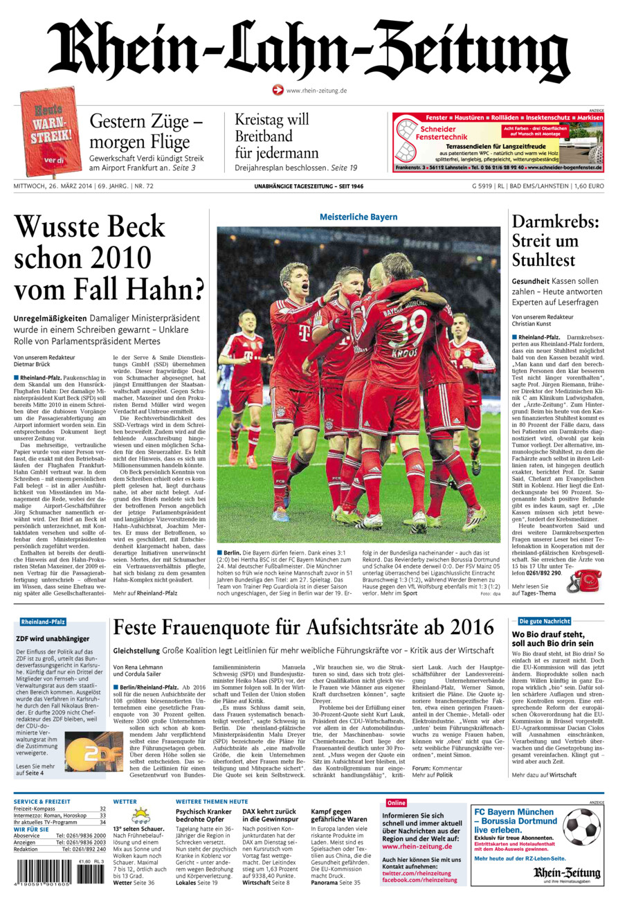 Rhein-Lahn-Zeitung vom Mittwoch, 26.03.2014