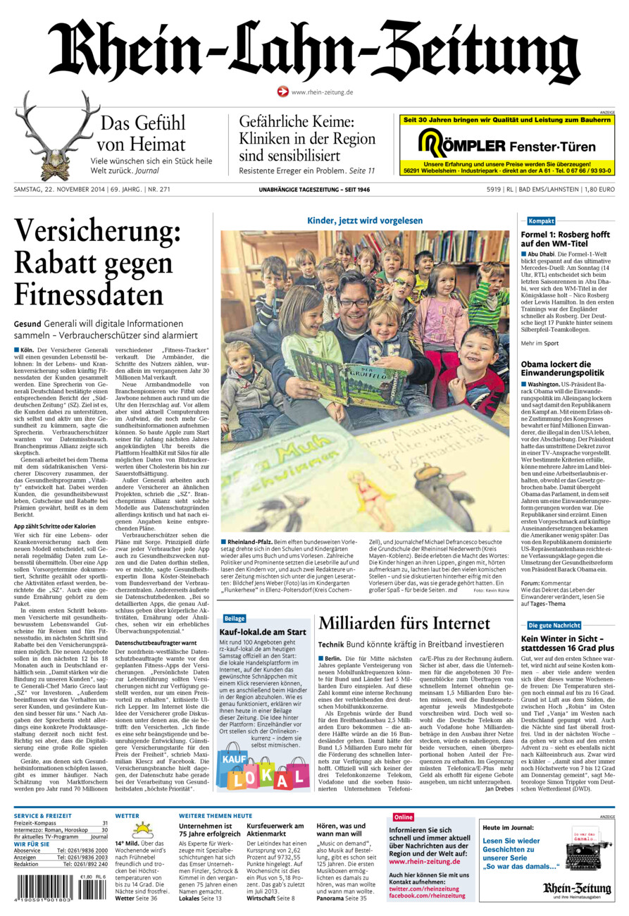 Rhein-Lahn-Zeitung vom Samstag, 22.11.2014