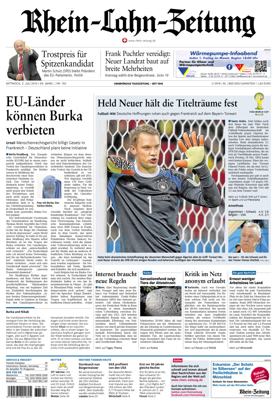 Rhein-Lahn-Zeitung vom Mittwoch, 02.07.2014