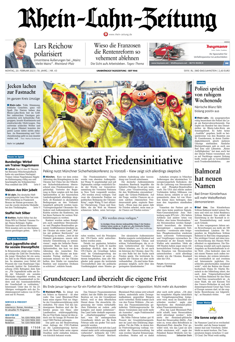 Rhein-Lahn-Zeitung vom Montag, 20.02.2023