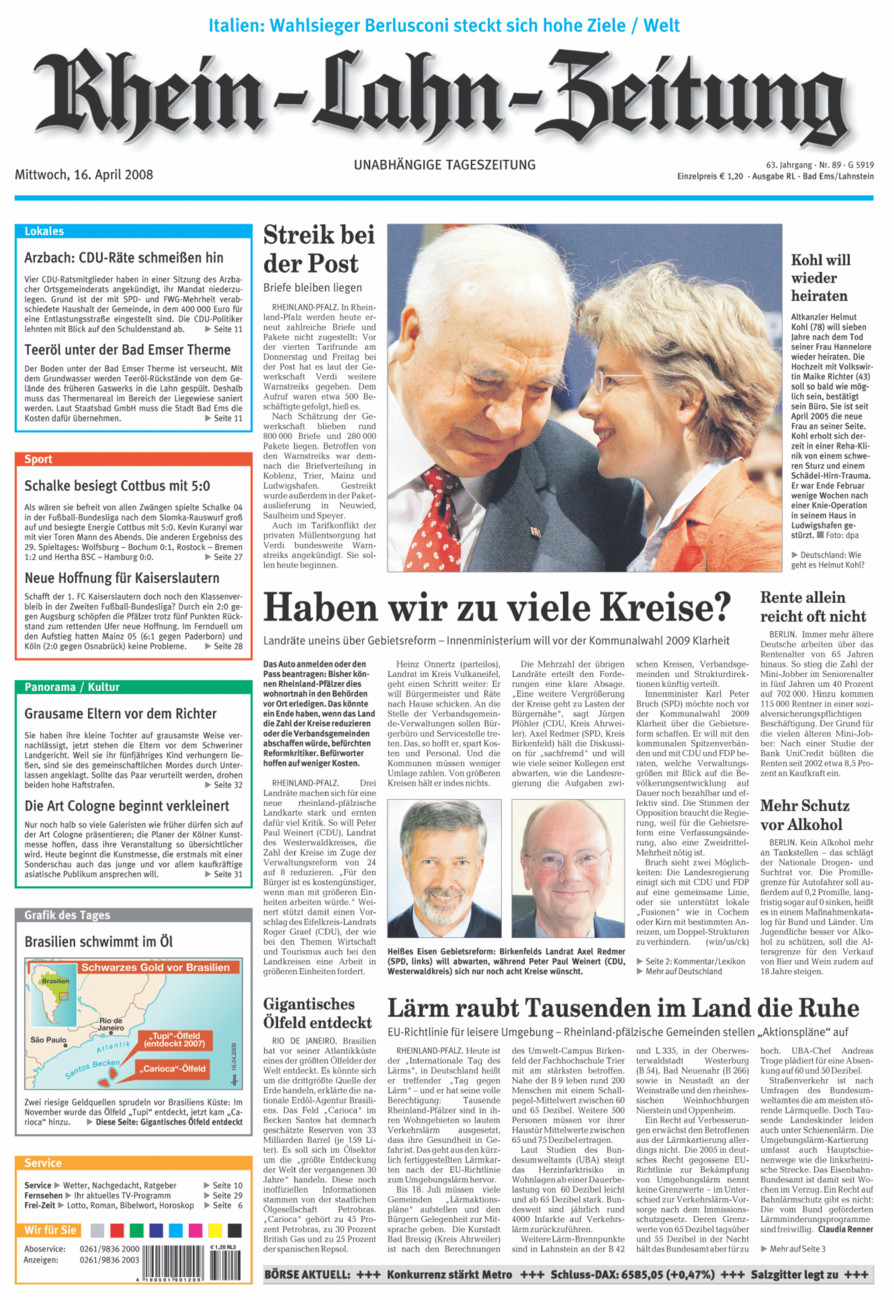 Rhein-Lahn-Zeitung vom Mittwoch, 16.04.2008