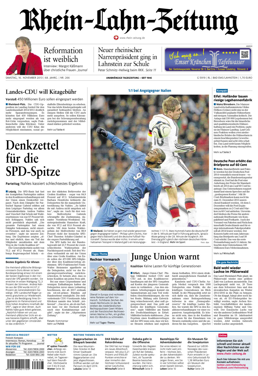 Rhein-Lahn-Zeitung vom Samstag, 16.11.2013