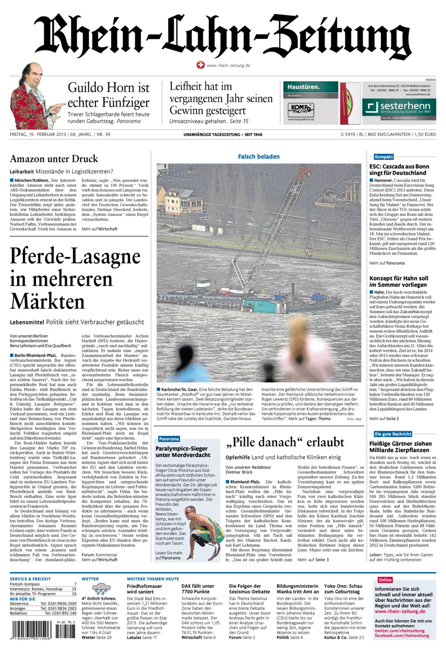Rhein-Lahn-Zeitung vom Freitag, 15.02.2013