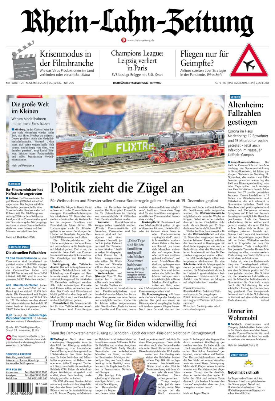 Rhein-Lahn-Zeitung vom Mittwoch, 25.11.2020