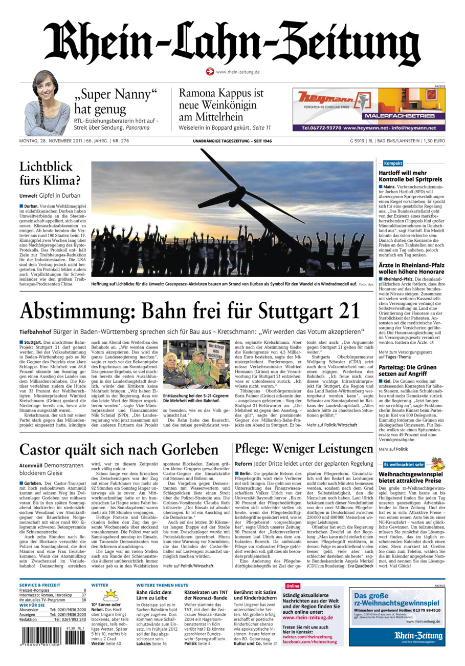 Rhein-Lahn-Zeitung vom Montag, 28.11.2011