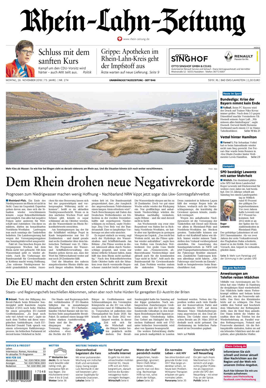 Rhein-Lahn-Zeitung vom Montag, 26.11.2018
