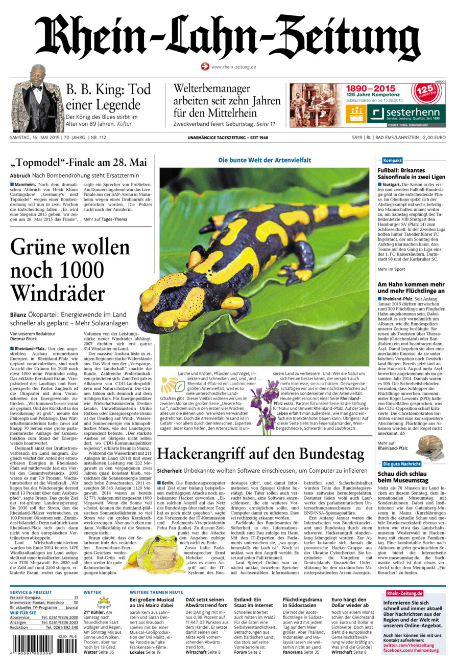Rhein-Lahn-Zeitung vom Samstag, 16.05.2015