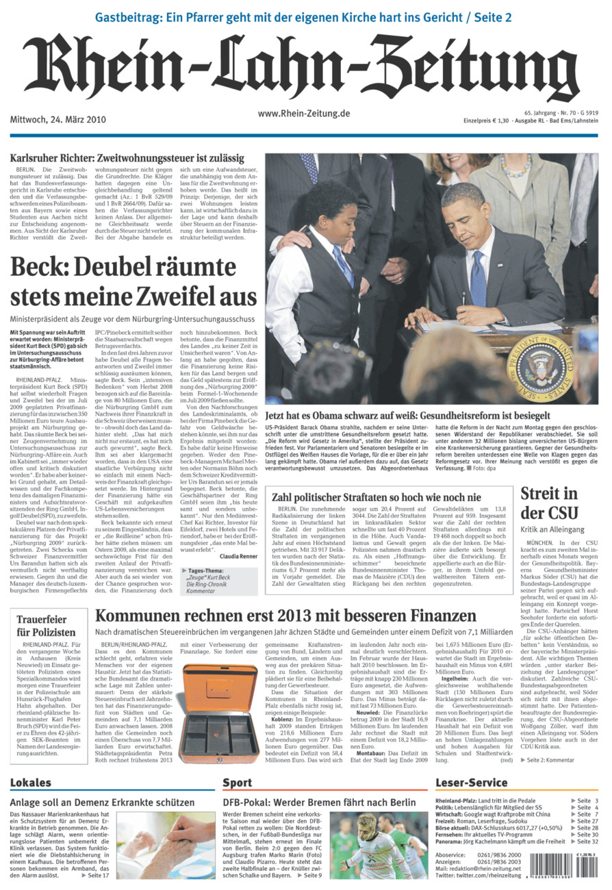 Rhein-Lahn-Zeitung vom Mittwoch, 24.03.2010