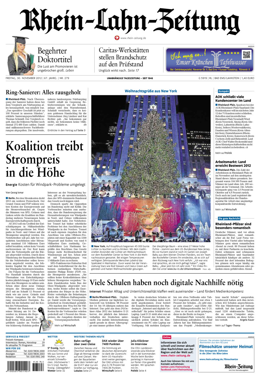 Rhein-Lahn-Zeitung vom Freitag, 30.11.2012