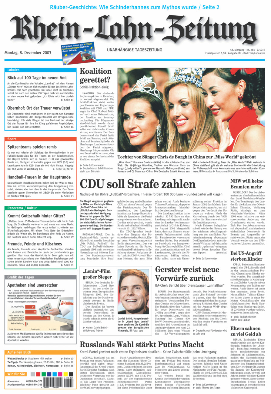 Rhein-Lahn-Zeitung vom Montag, 08.12.2003