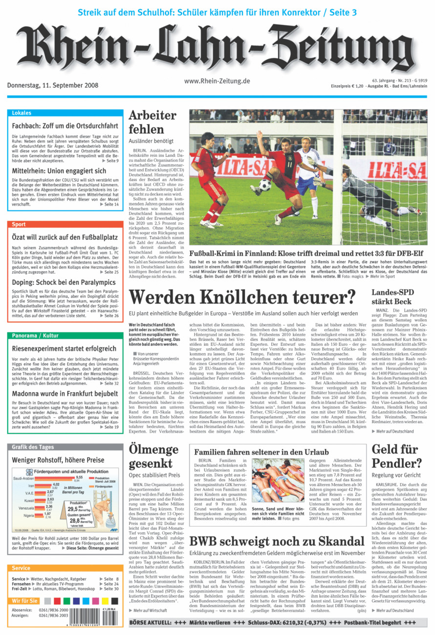 Rhein-Lahn-Zeitung vom Donnerstag, 11.09.2008