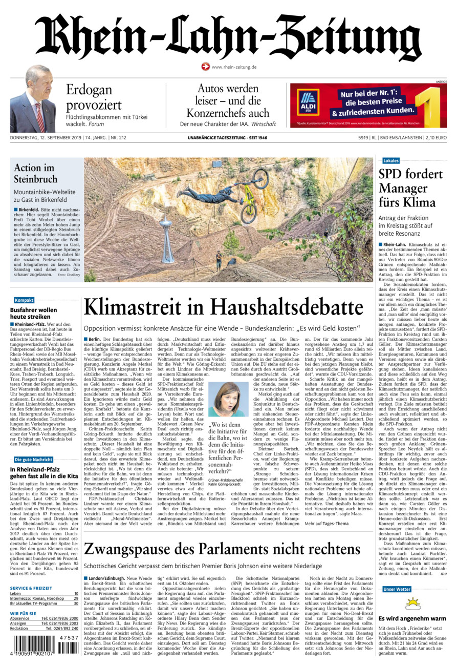 Rhein-Lahn-Zeitung vom Donnerstag, 12.09.2019