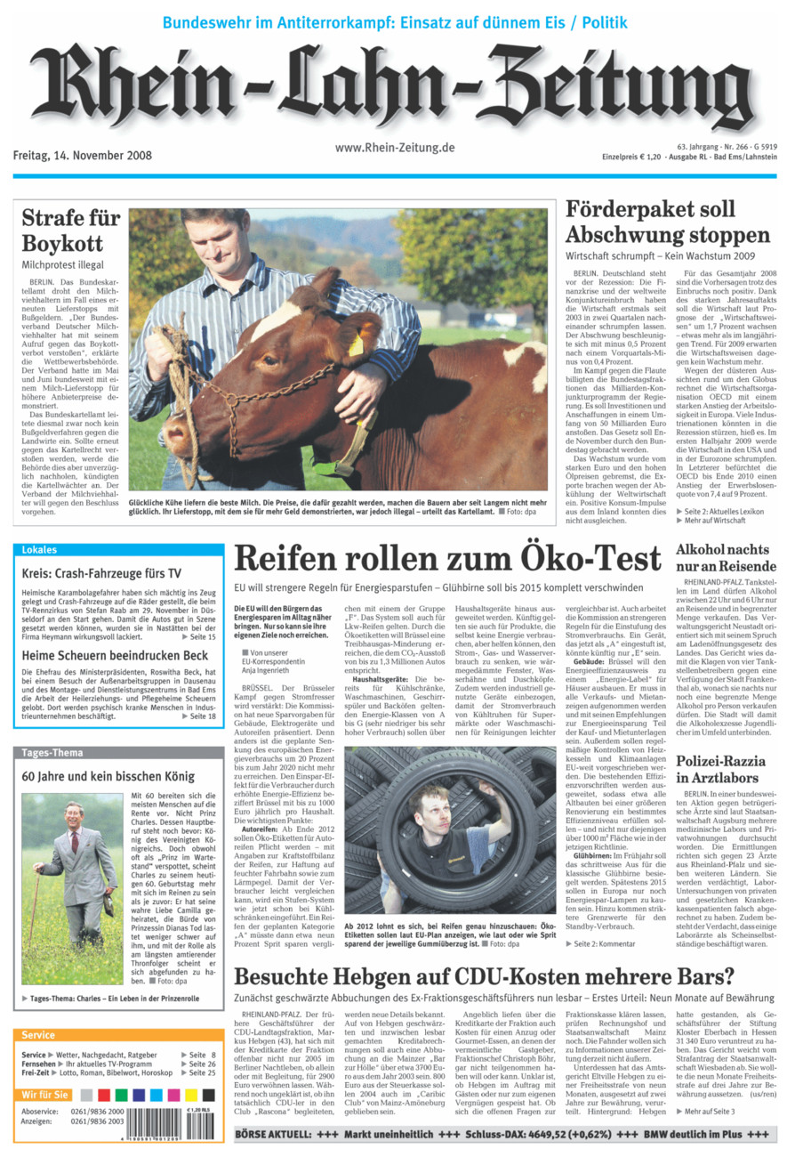 Rhein-Lahn-Zeitung vom Freitag, 14.11.2008