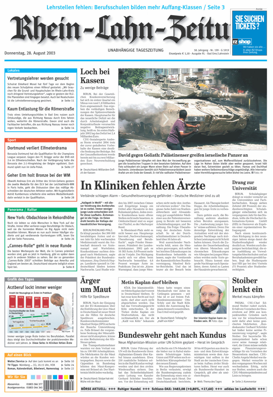 Rhein-Lahn-Zeitung vom Donnerstag, 28.08.2003