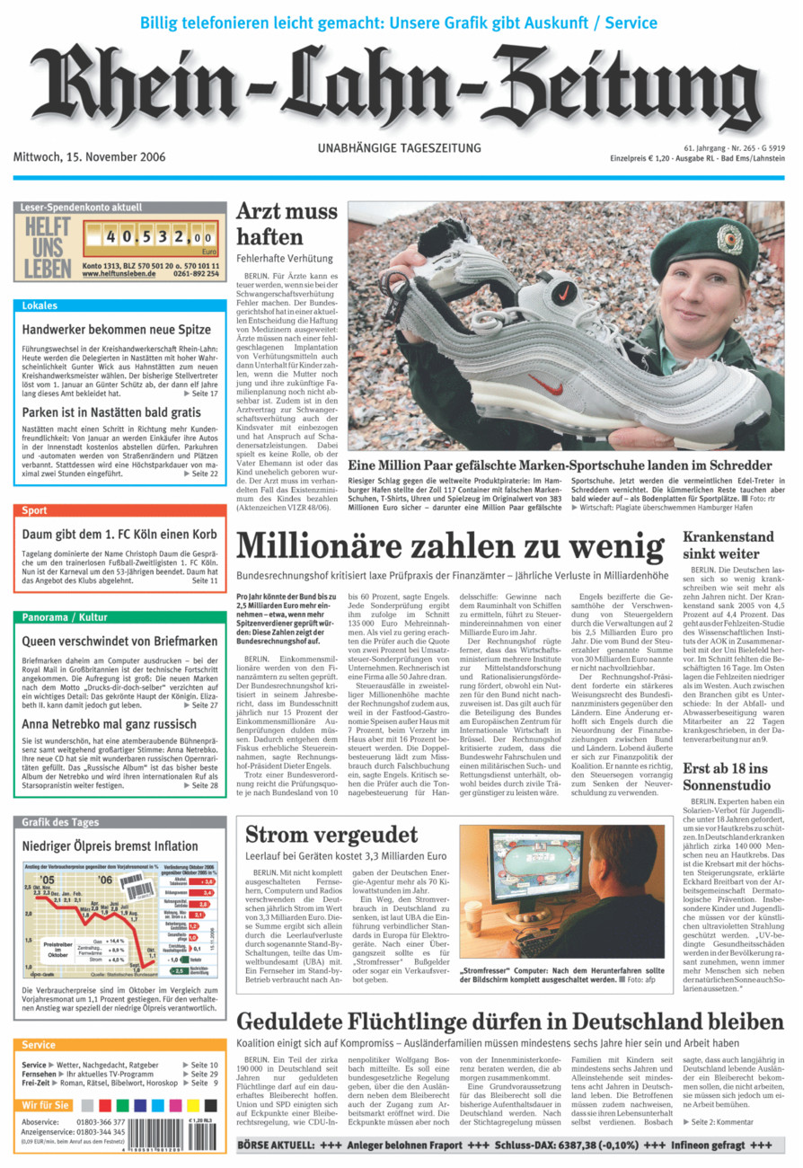 Rhein-Lahn-Zeitung vom Mittwoch, 15.11.2006