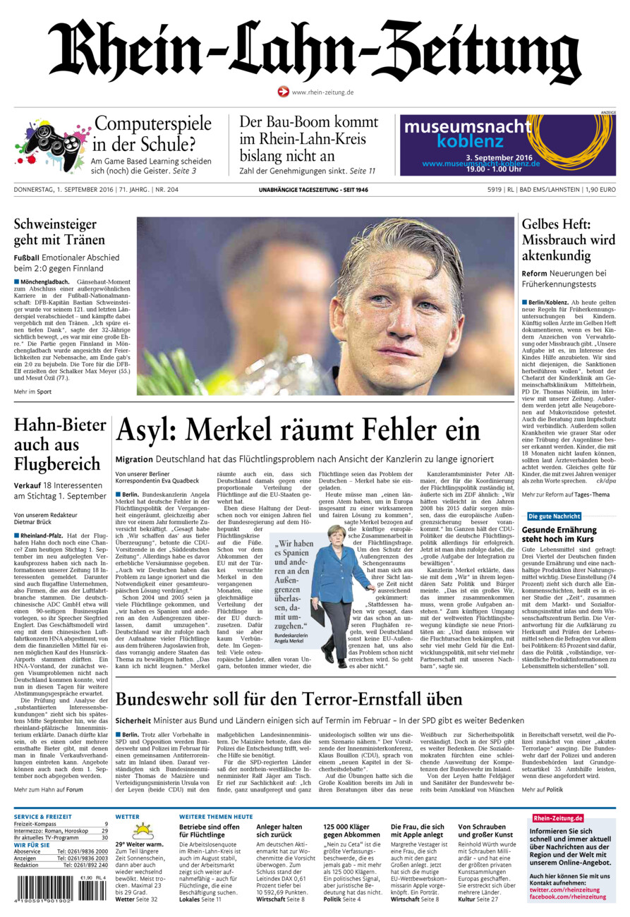 Rhein-Lahn-Zeitung vom Donnerstag, 01.09.2016