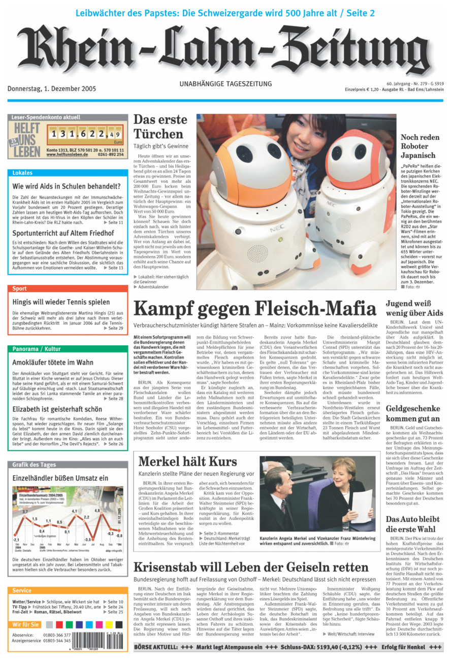 Rhein-Lahn-Zeitung vom Donnerstag, 01.12.2005