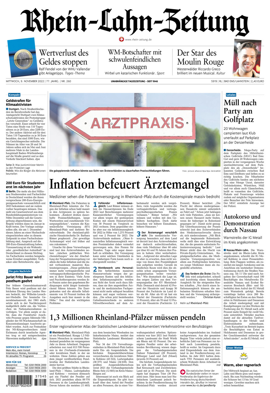 Rhein-Lahn-Zeitung vom Mittwoch, 09.11.2022