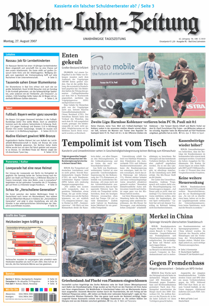 Rhein-Lahn-Zeitung vom Montag, 27.08.2007