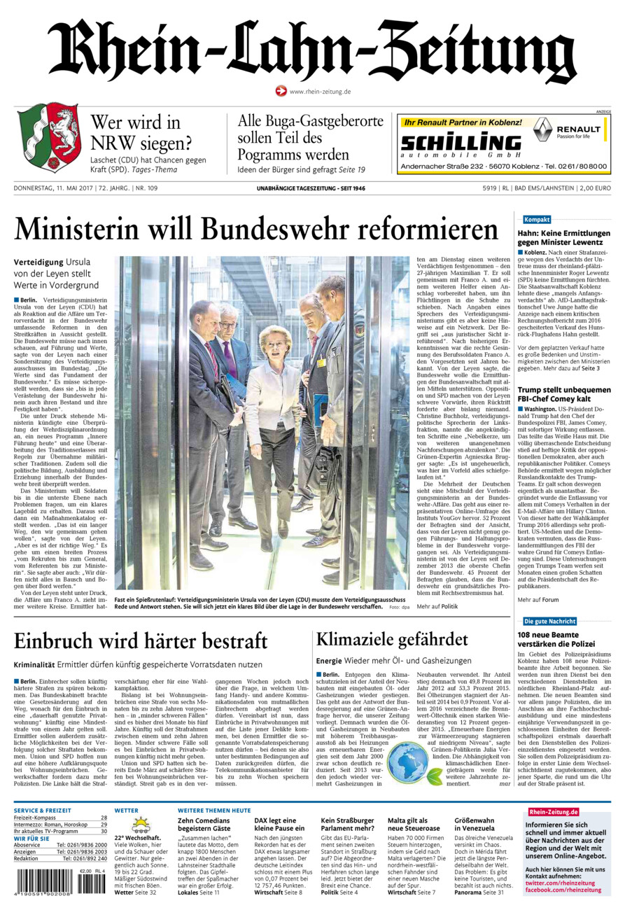 Rhein-Lahn-Zeitung vom Donnerstag, 11.05.2017